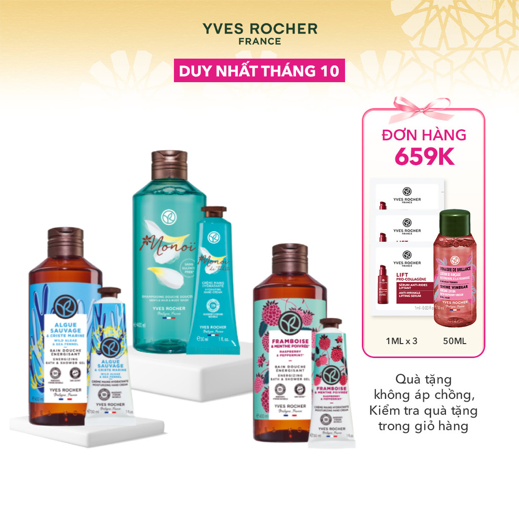 Combo sữa tắm thiên nhiên và kem dưỡng da tay Yves Rocher 400mlx30ml