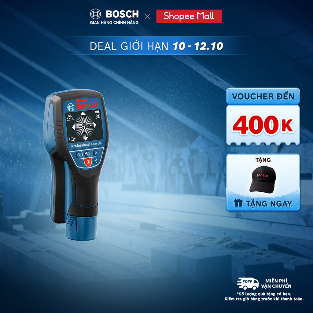 Máy dò đa năng Bosch D-tect 120 – Dò kim loại, dây điện & vật thể âm tường