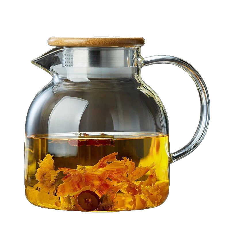 Ấm Siêu Tốc Lạnh Đơn Giản Dung Tích Lớn Thủy Tinh Borosilicate Cao Ấm Trà Hộ Gia Đình Tre Nắp Thép Thơm Trà Chịu Nhiệt Độ Cao Lạnh