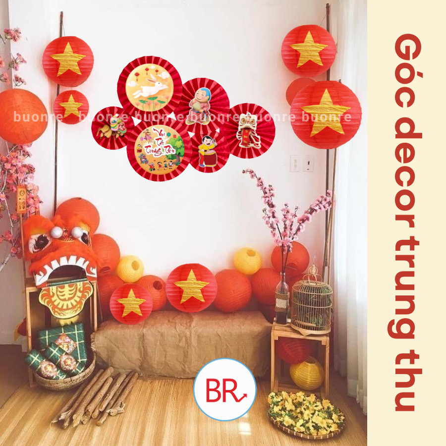 Set 6 Quạt Giấy Đỏ Trang Trí Trung Thu, Kèm Tag Decor Lễ Hội Trăng Rằm, Treo Nhà Cửa, Quán Cafe, Trường Học