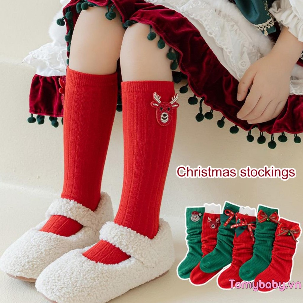 Giáng Sinh Trẻ Em Đầu Gối Cao Tất Ngày Lễ Hoạt Hình Ông Già Noel Họa Tiết Thời Trang Thoải Mái Tất Cho Bé Gái