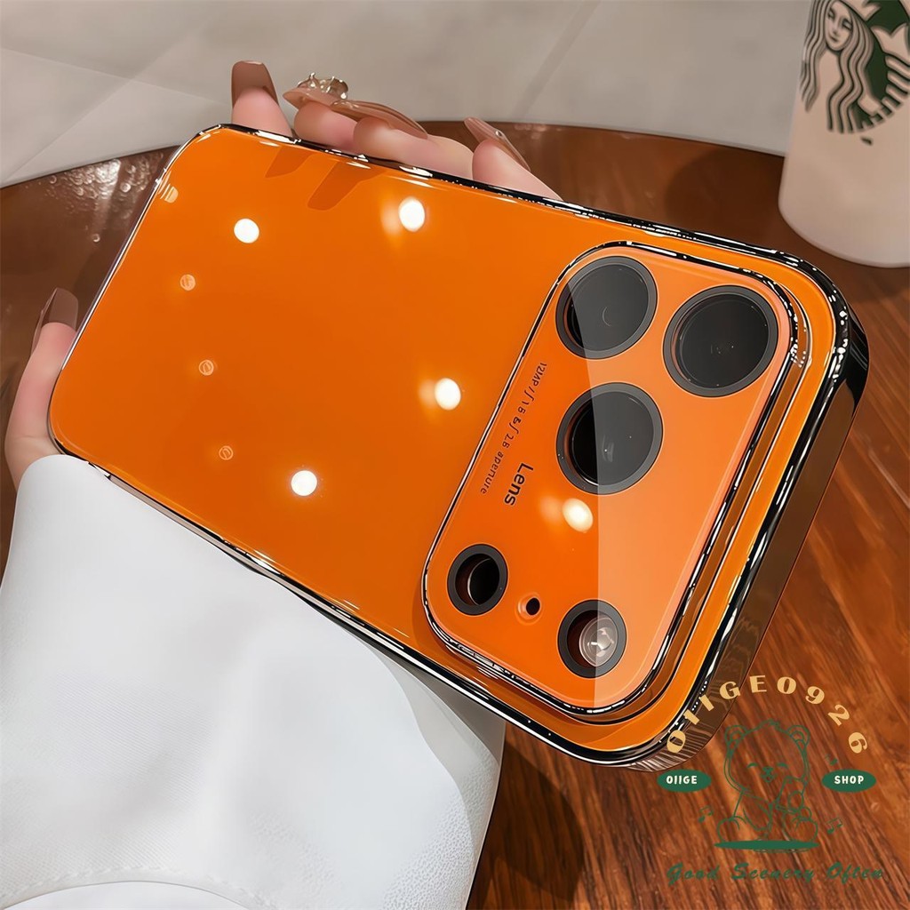 【 Ốp lưng iPhone17 】 Vỏ điện thoại mạ kính pha lê đá màu cam iphone17 Pro Max 16 15 14 13 cho vỏ iPhone Vỏ mềm silicon TPU chống sốc