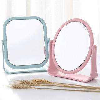 Gương soi trang điểm để bàn 2 mặt, chất liệu lúa mạch, xoay 360 độ