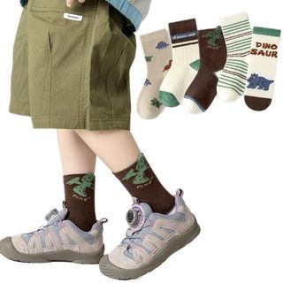 B24 (1-9 tuổi) Sét 5 đôi tất cổ cao chống trơn trượt hình khủng Long Dino chất mềm đẹp