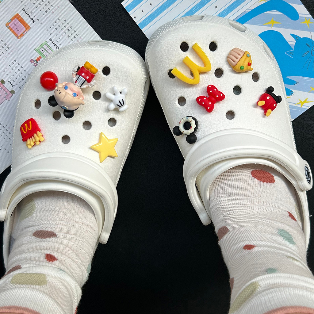 Phụ kiện lỗ Pop Mart Mickey Dimoo hoa dễ thương DIY cho Crocs, khóa giày có thể tháo rời cao cấp