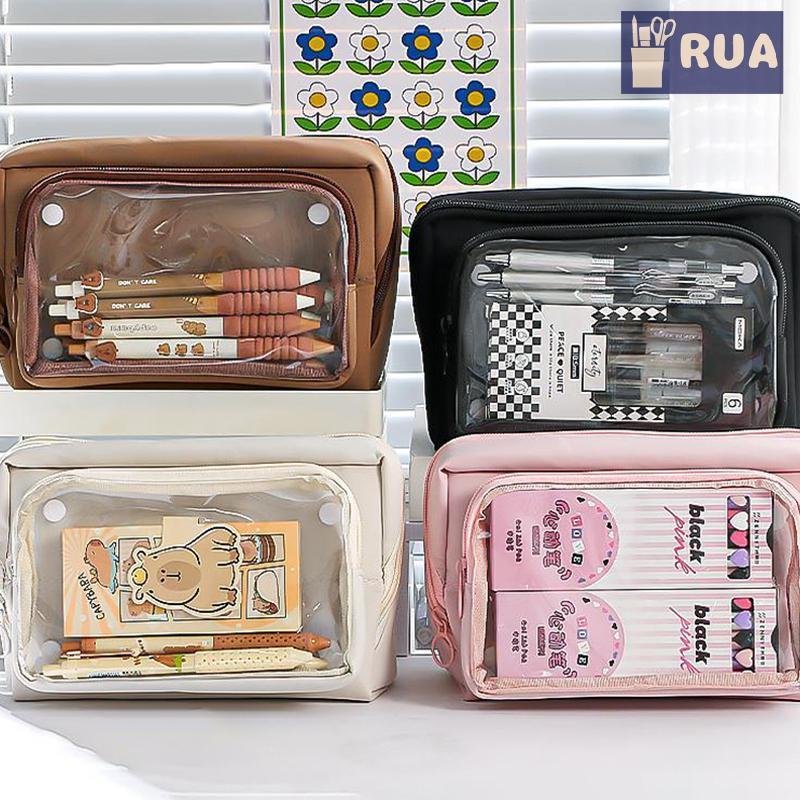 RUA Dung Tích Lớn Túi Đựng Bút Chì 9 Lớp Hai Mặt Có Thể Tháo Rời Hộp Đựng Đa Năng Túi Bảo Quản Đơn Giản Lật Văn Phòng Phẩm Túi Mới