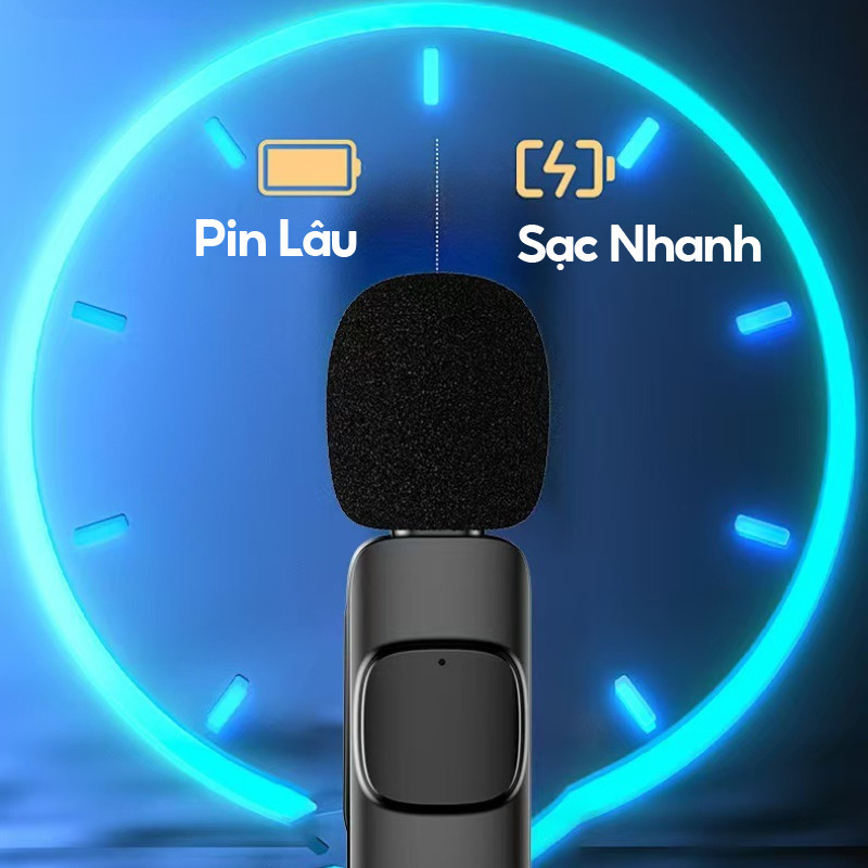 Micro Thu Âm Không Dây,Mic thu âm không dây cài áo lọc tiếng ồn model K9,Khoảng cách thu âm xa,Hỗ trợ điện thoại di động