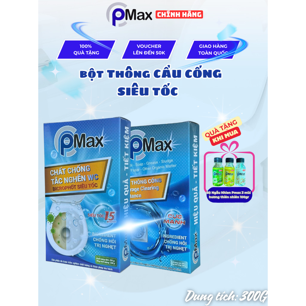 Bột Thông Cầu Cống Pmax Siêu Tốc 300g - Thông Nghẹt Bồn Cầu, Ống Nước, Chống Tắc, Khử Mùi Hiệu Quả