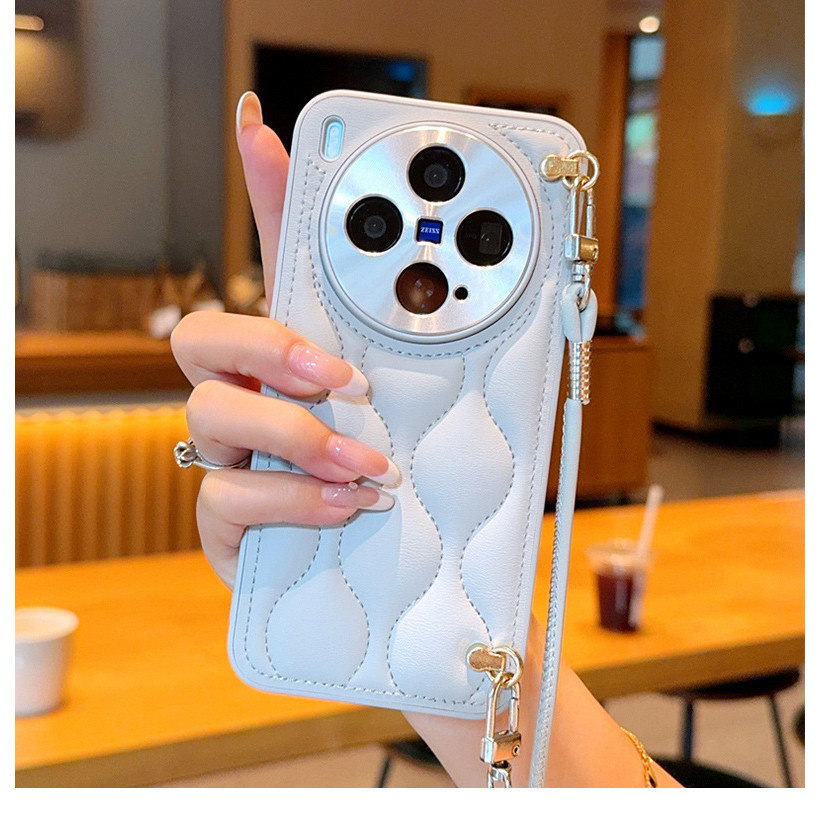 Thích hợp cho Vivo x300 Vỏ điện thoại Dây đeo cổ tay Vòng tay ngọc trai x300Pro Phong cách đeo chéo da họa tiết sóng