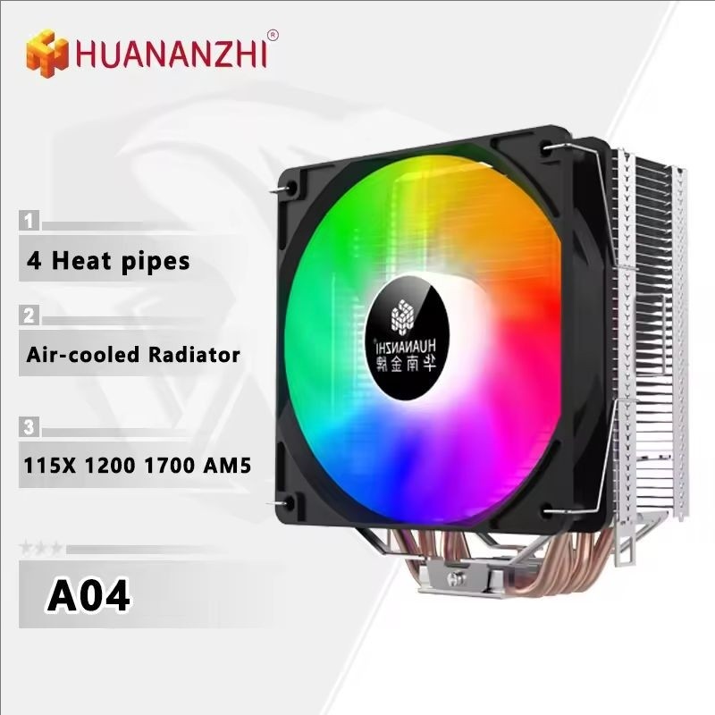 HUANANZHI A04 4 Heatpipes CPU Cooler 3PIN RGB Quiet Fan Air Cooling CPU ...