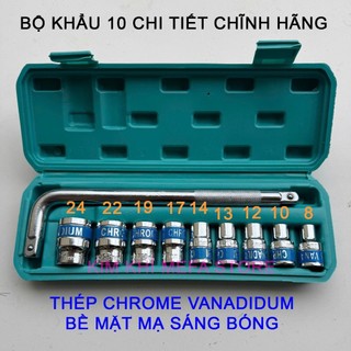 Bộ tuýp khẩu 10 chi tiết 1/2 cần chữ L từ 8-24