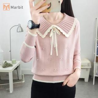 Áo len Hàn Quốc có nơ ngọt ngào và cổ búp bê, thiết kế tay dài rời, đính hạt - Phù hợp mặc hàng ngày
