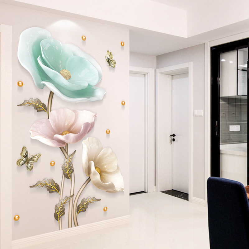 3d Ba Chiều Nổi Hoa Dán Tường Chống Thấm Nước Tivi Nền Tường Dán Tường Tự Dính Sáng Tạo Phòng Dán