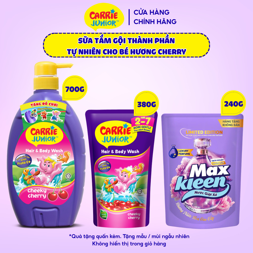 [MUA 1 TẶNG 2] Sữa Tắm Em Bé Lưu Hương Thiên Nhiên 700g Carrie Junior TẶNG Túi Refill 380g và Túi Nước Giặt Xả MKL 240G
