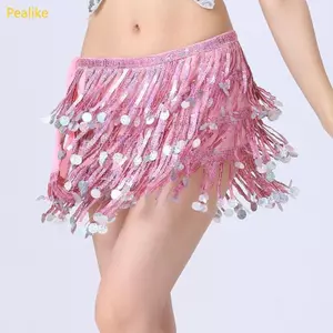 Pealike Sequins Viền Váy 4 Tầng Tua Rua Khăn Hông Dây Xích Thắt Lưng Cho Bụng Nhảy Mặc