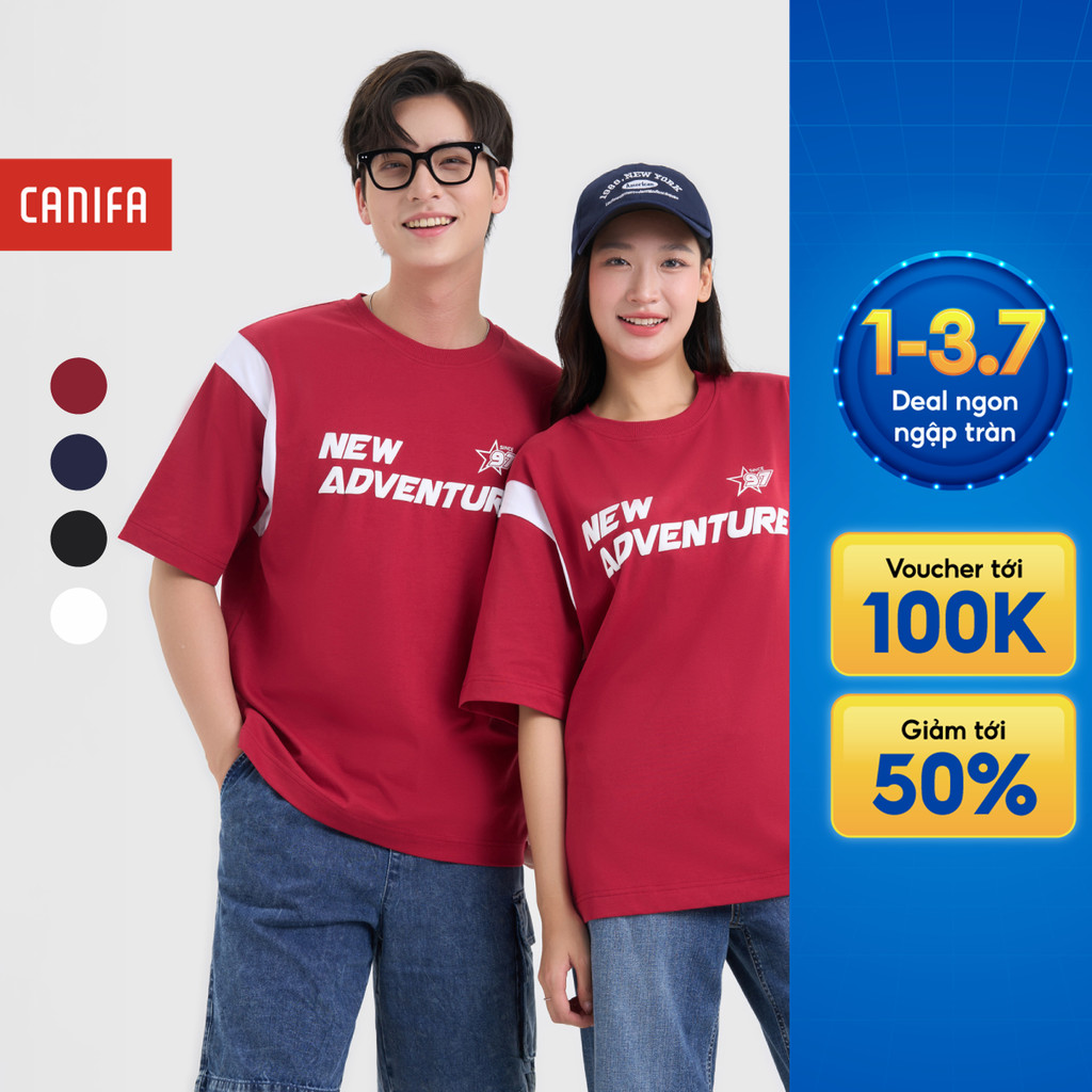 Áo phông unisex người lớn CANIFA form rộng có hình in phối màu 5TS25S003
