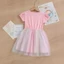 ✿ Bé Gái Tay Phồng Gradient Lưới Đầm Mềm Cotton In Hoạt Hình Top Lưới Váy Mùa Hè Ngày Lễ Mặc