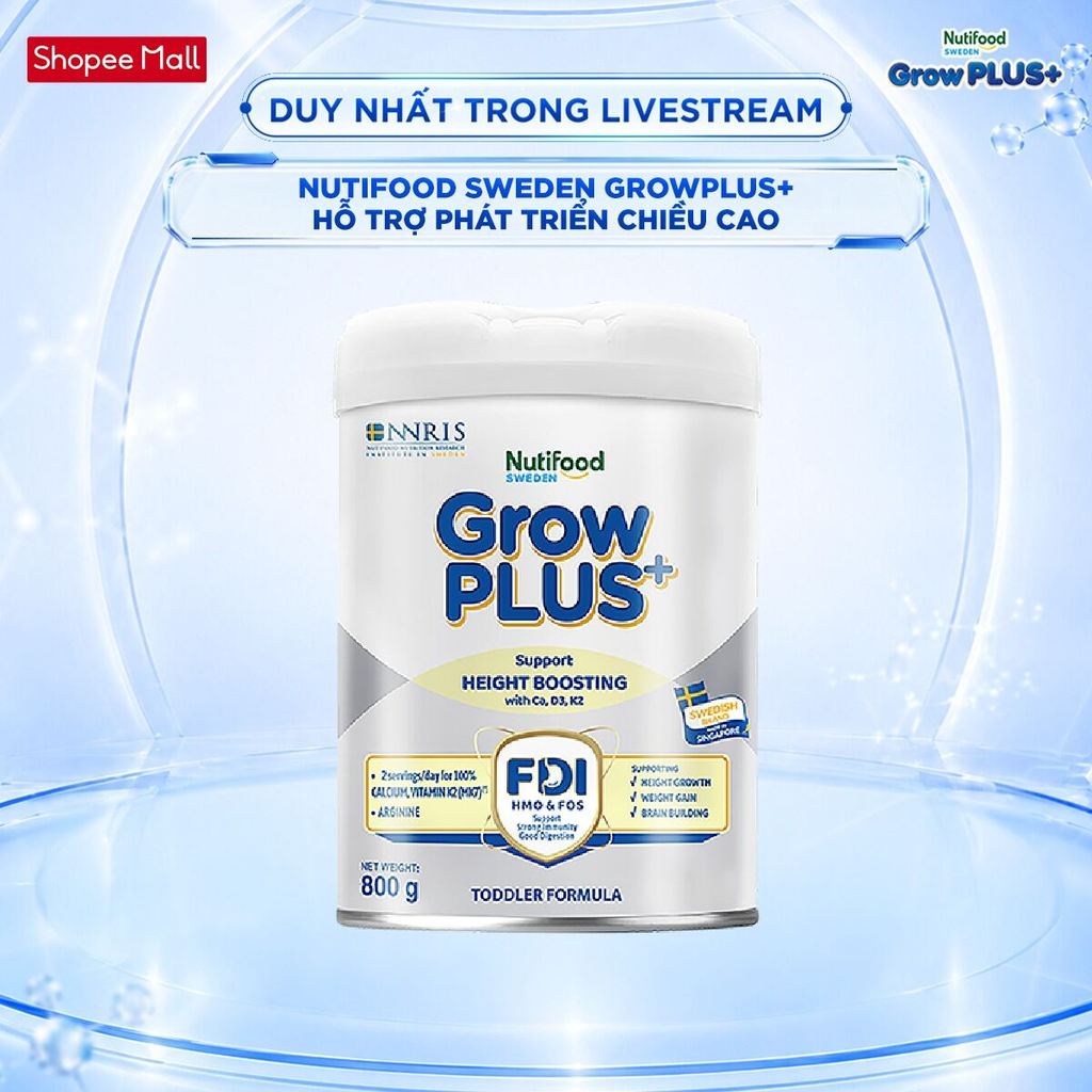 [Livestream KOL] Sữa Bột Nutifood Sweden GrowPLUS+ Cao lớn vượt trội (Bạc) 800g