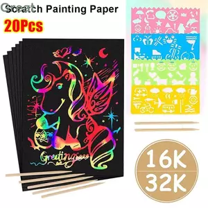 TUYỆT VỜI 20 Chiếc Giấy Vẽ, với Tre Stick Rainbow Magic Graffiti Scratch Painting Paper, DIY Creative 16 / 32K Black Art Painting Kit