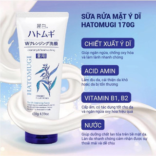 Sữa Rửa Mặt Hatomugi Ý Dĩ Trắng Da, Dưỡng Ẩm Cleansing Facial Foam 130g/170g Nhật Bản