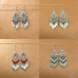 Phong Cách Dân Tộc Bohemian Hàng Ngày Phù Hợp Cao Cấp Retro Miao Bạc Bông Tai Tua Rua Bông Tai Dài Bông Tai Nữ