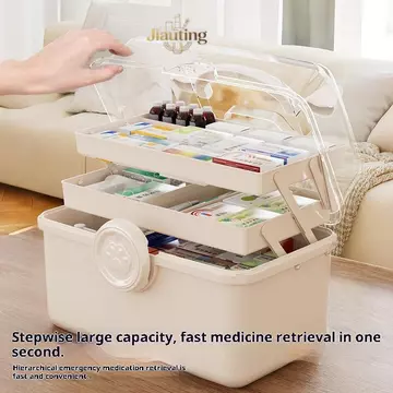 Jiating 1 Dung Tích Lớn Hộp Thuốc Gia Đình Hộp Bảo Quản Thuốc Phân Loại Nhiều Lớp Hộp Thuốc Di Động Sơ Cứu Bộ Y Tế Jiating