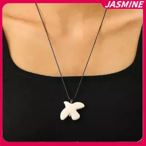 JASMINE Gốm Trắng Tinh Tế Hòa Bình Dove Nelace Dành Cho Nữ Vintage Dove Mặt Dây Chuyền Áo Len Dây Chuyền Thời Trang Dự Tiệc Phụ Kiện Trang Sức Quà Tặng JASMINE