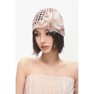Thiết Kế Thanh Lịch Rỗng Baotou Mũ Nữ Mùa Hè Vải Lanh Lưới Cá Hot Girl Trang Trí Mũ Len Hợp Thời Trang