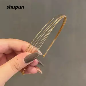 Băng đô kim loại nhiều tầng SHUPUN, có thể điều chỉnh, màu vàng, thiết kế mặt trơn, phù hợp cho nữ