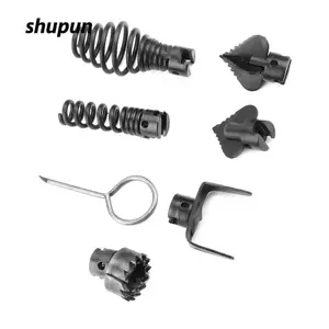 SHUPUN 7 CÁI Bộ đầu cắt kết hợp chất tẩy rửa cống bằng thép Mangan màu đen, Đầu cắt khóa tự động lò xo đường kính 16mm