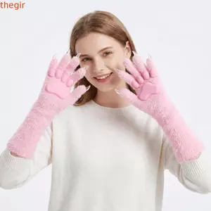 THEGIRL8B Găng Tay Móng Vuốt Mèo, Găng Tay Tay Móng Vuốt Động Vật Lông Dài, Miếng Lót Chân Silicon Mới Trang Phục Hóa Trang Phụ Kiện Găng Tay Sang Trọng Dễ Thương Trang Phục