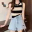 JULYHOT Mùa Hè Nữ Thời Trang Retro Sọc Tròn Ne Không Tay Áo Dệt Kim Massivedeals