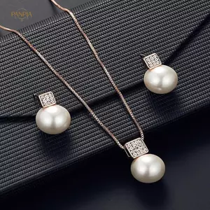 PNPIA- 3 Thời Trang Thanh Lịch Giả Ngọc Trai Kim Cương Giả Hình Học Nelace Bông Tai Nữ Tiệc Cưới Bộ Trang Sức Quà Tặng