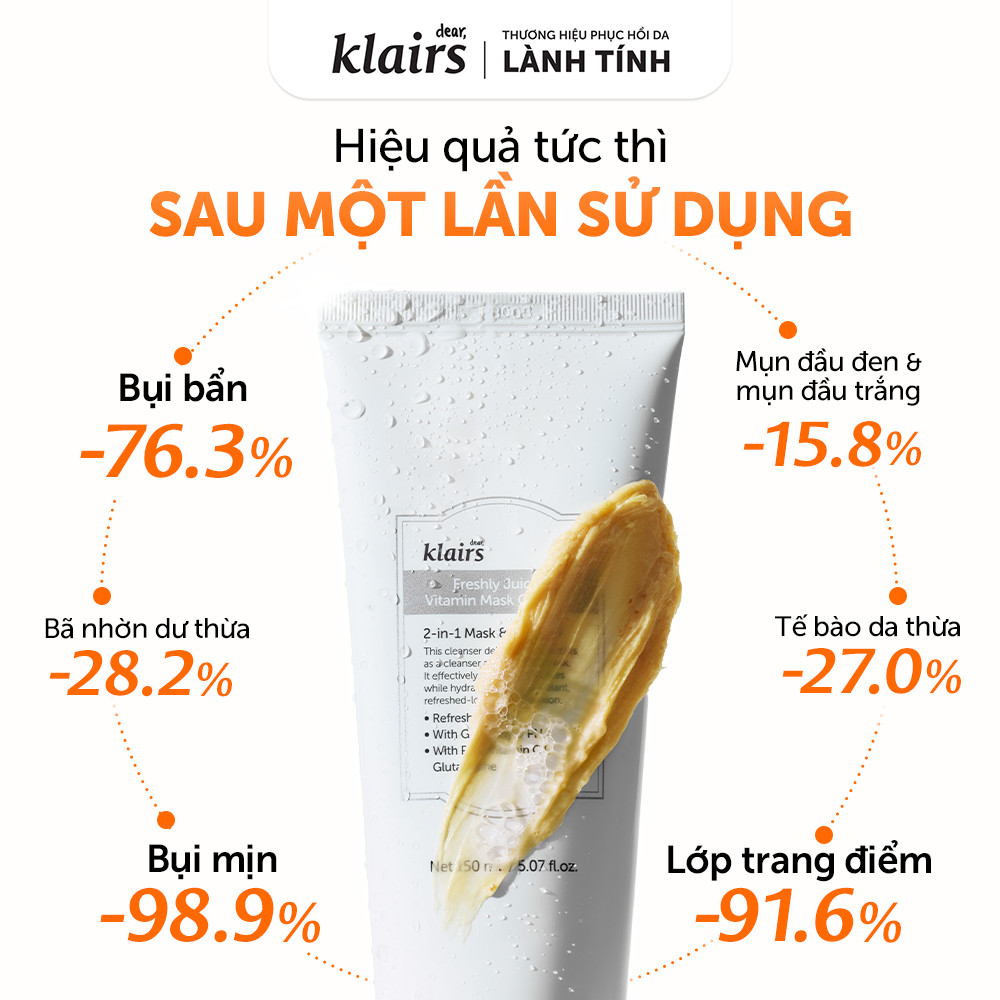 Sữa rửa mặt Dear, Klairs Freshly Juiced Vitamin Mask Cleanser hỗ trợ làm sáng da 150ml [FS]