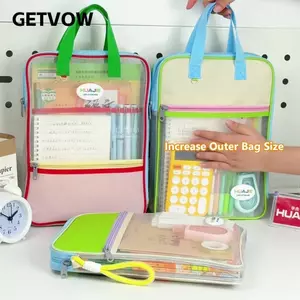 Túi đựng hồ sơ GETVOW, Túi dạy kèm cầm tay mở lớn hình chữ L, Hộp đựng văn phòng phẩm trong suốt đa chức năng Văn phòng học