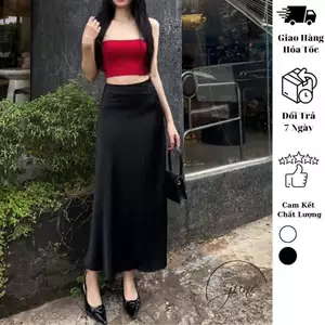 Chân Váy Midi Dáng Dài Chất Liệu Lụa Satin Mềm Mịn Chân Váy Midi Lụa Đuôi Cá Dáng Dài - - Hieuvy Botique