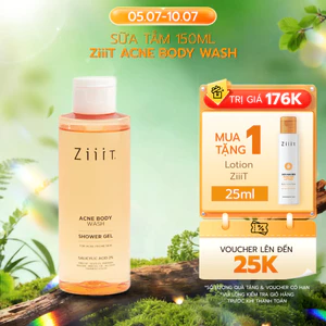 Sữa Tắm Giảm Mụn Lưng BHA 2% Kháng Khuẩn, Giảm Dầu Cho Da Nhạy Cảm ZiiiT 150ml/280ml