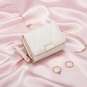 HFSHY Da PU Chống Vết Bẩn Ví Ngắn Mèo Bule Thêu Trái Tim Ví Thường Ngày Cho Bé Gái Tuổi Teen Đi Chơi Hàng Ngày VN