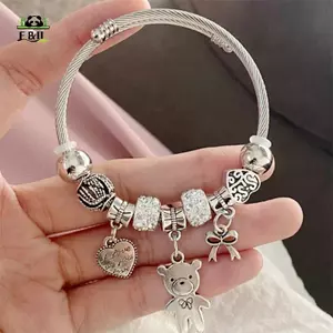 Vòng tay quyến rũ đính cườm cổ Mặt dây chuyền gấu Trái tim tình yêu Vòng tay có thể điều chỉnh Vòng tay nữ DIY Món quà trang sức EMKK