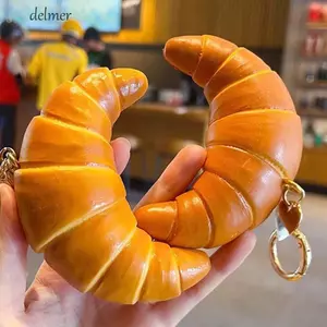 Móc chìa khóa bánh mì DELMER, Kích thước nhỏ Squishy thực phẩm phục hồi chậm, Túi Charm Thực tế Nhẹ Soft-PU Bóp đồ chơi Ba lô