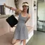 Váy dệt kim nhỏ màu xám mùa hè 2026 Slim-fit Slimer Look Xếp li Khâu nhẹ nhàng Tính khí Niche Tay áo phù hợp