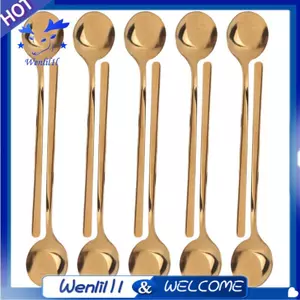 Thép không gỉ 10 Chiếc Thìa Espresso Trà Cho Cà Phê Đường Món Tráng Miệng Bánh Kem Súp Antipasto (Vàng)