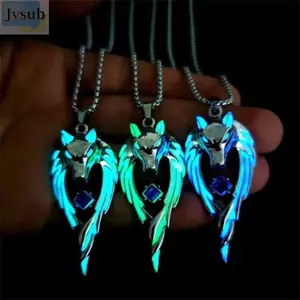 JVSUB Sói Mặt Dây Chuyền Vòng Cổ, Punk Phát Sáng Trong Bóng Tối Động Vật Áo Len Dây Chuyền, Quà Tặng Trang Sức Tiệc Vintage Hiphop Phát Sáng Vòng Cổ Nam Bé Trai