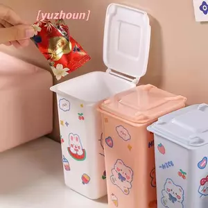Thùng rác để bàn Mini Hộp đựng rác 4 màu Phòng khách Bàn cà phê có nắp Giỏ giấy nhỏ Túi đựng rác nhựa