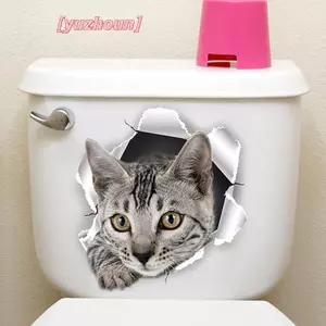 Đề can bồn cầu mèo con 3D ngộ nghĩnh Đề can vỏ chống thấm nước & Sti Nhà vệ sinh Động vật Đề can trang trí cho phòng tắm Nhà vệ sinh