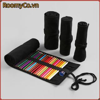 Túi Đựng Bút ROOMYCO, Bàn Chải Trang Điểm Bảo Quản Rèm Bút Canvas, Thời Trang Tất Cả Đen 12 / 24 / 36 / 48 / 72 / 108Holes Bàn Chải Túi Bảo Quản Văn Phòng Trường Học