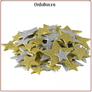 ORDOBOX 200 miếng bọt hình ngôi sao lấp lánh, họa tiết phồng bạc/vàng, tự dính, thủ công DIY, dùng cho người lớn và trẻ em