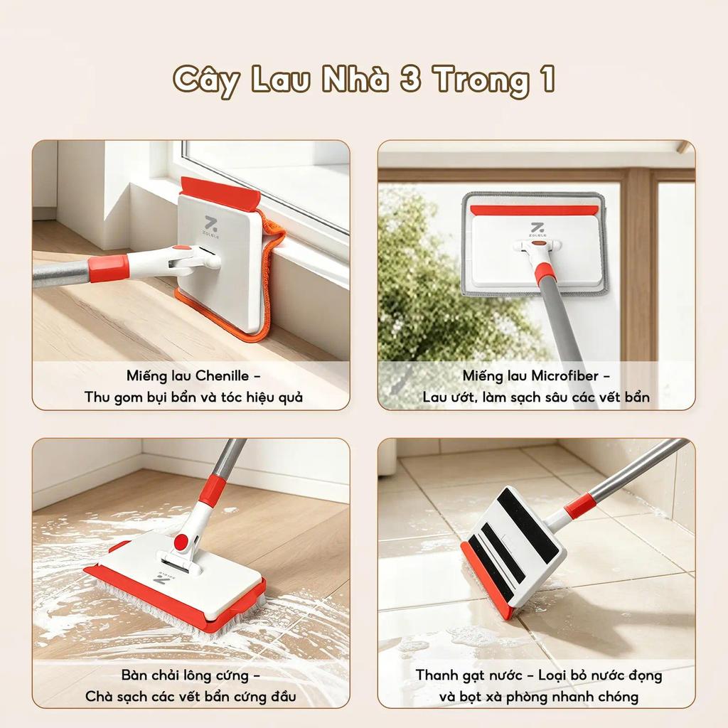 Cây lau nhà đa năng 3 trong 1 C5 Zolele vừa lau nhà vừa chà rửa sàn làm sạch mọi ngóc ngách | BigBuy360 - bigbuy360.vn