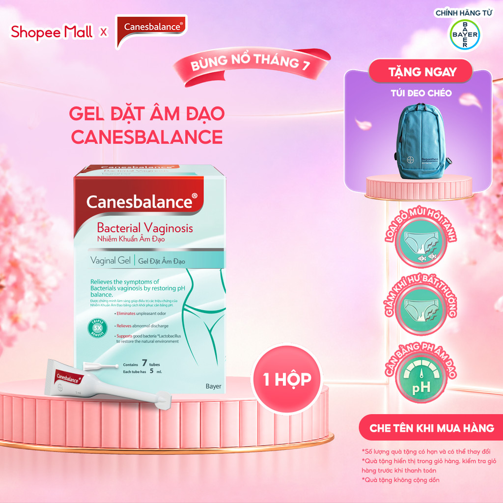 [Kols] Gel đặt âm đạo Canesbalance hỗ trợ giảm mùi hôi khó chịu và khí hư phụ khoa phụ nữ (hộp 7 tuýp x 5ml)