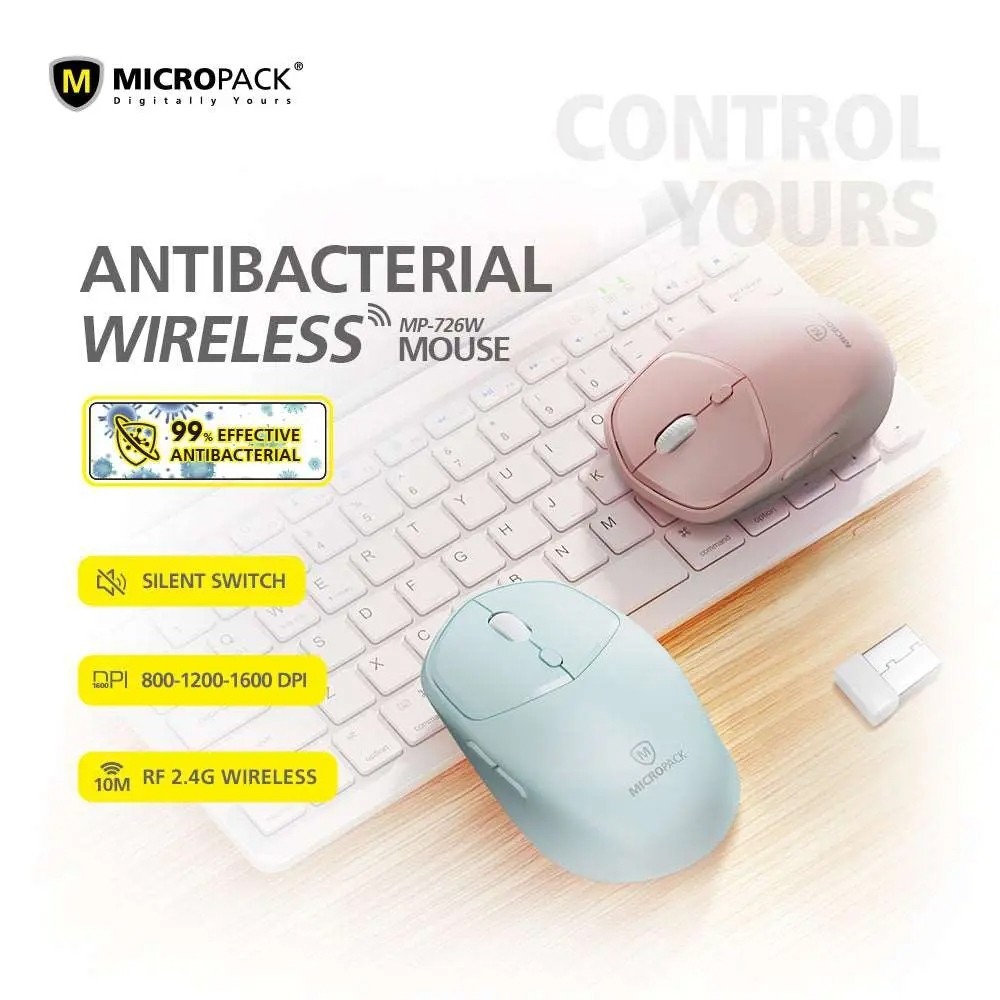 Chuột Không Dây Micropack MP-726W 2.4GHz Silent DPI 1600 Kháng Khuẩn Cho Laptop PC Mac - Chính Hãng - ảnh 2